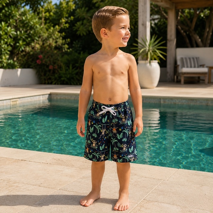 Badbyxor för barn - Banz Navy Jungle badshorts