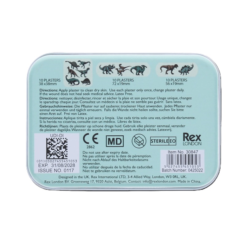 Barnplåster i metallask - Rex London Dino