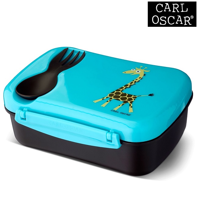 Matlåda barn med kylelement och bestick i locket Carl Oscar Nice Box Kids Blue Giraffe
