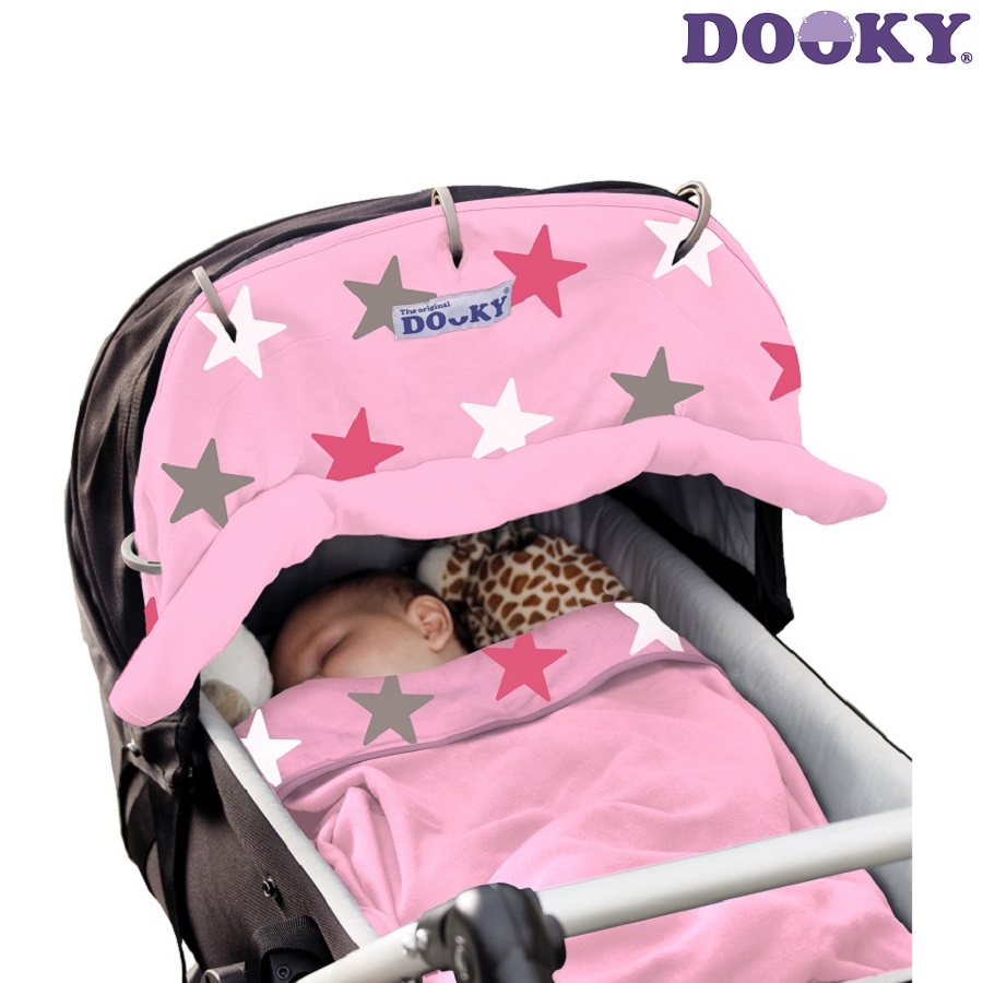 Solskydd barnvagn Dooky Design Pink Stars