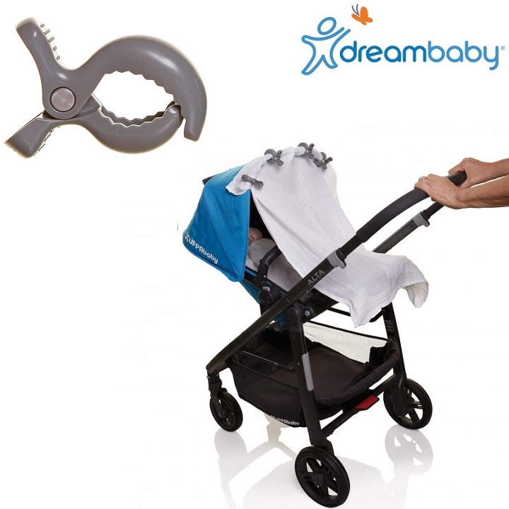 Barnvagnskrokar (4-pack) Dreambaby Stroller Clip grå