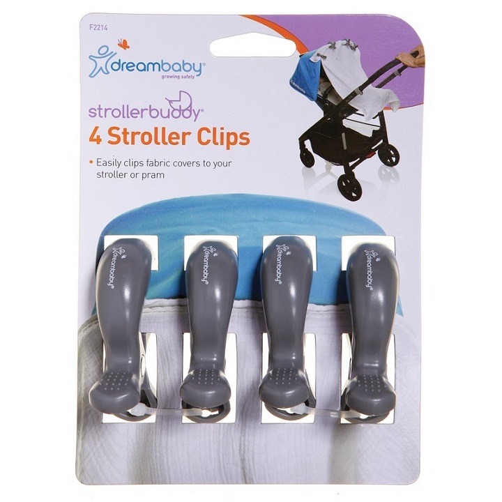 Barnvagnskrokar (4-pack) Dreambaby Stroller Clip grå