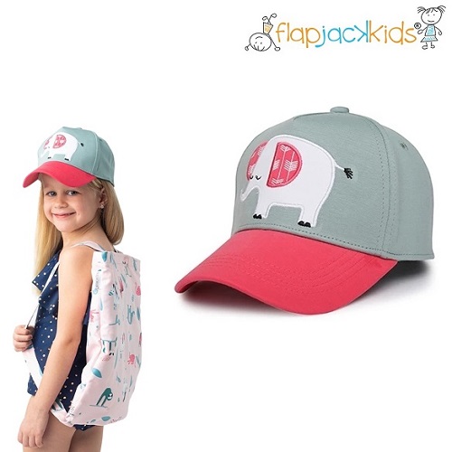 Solkeps för barn FlapJackKids baseball cap rosa elefant