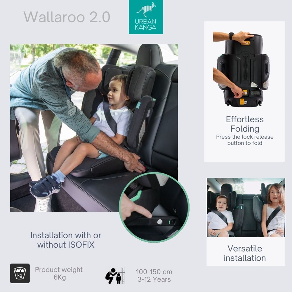 Hopfällbar bilbarnstol - Wallaroo 2.0 Car Seat Black