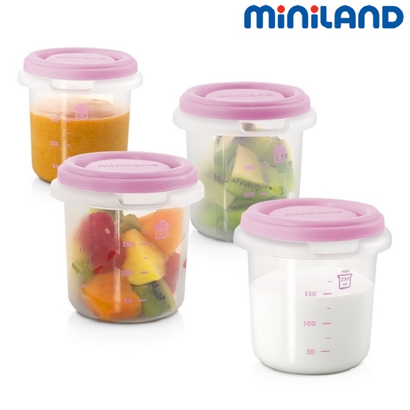 Fyra portionsburkar till babymat Miniland 4-Hermisized Rosa
