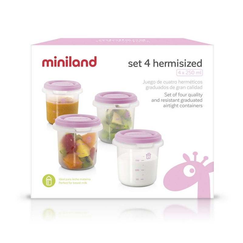 Matburkar för barnmat Miniland Hermisized rosa 4-pack