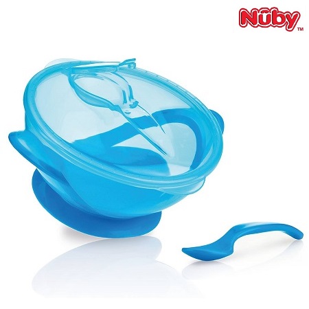 Mattallrik med sked Nuby Suction Bowl blå