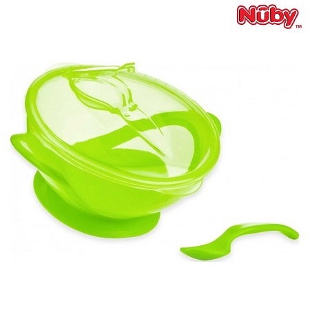 Mattallrik med sked Nuby Suction Bowl grön