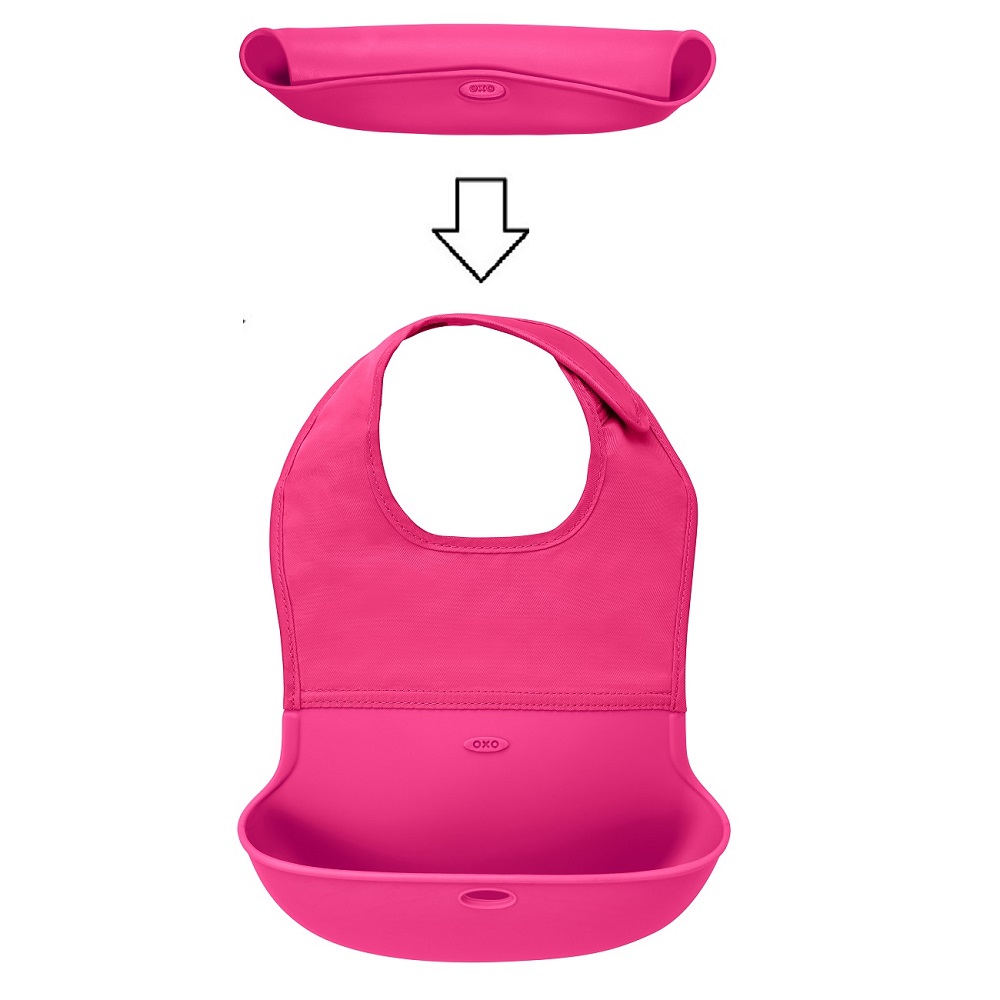 Haklapp i silikon OXO-Tot Roll Up Bib rosa