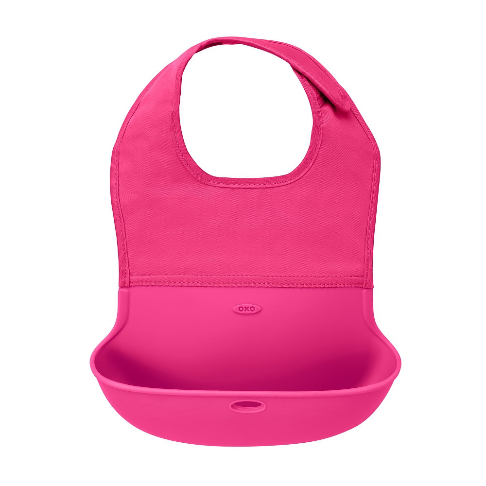 Haklapp i silikon OXO-Tot Roll Up Bib rosa