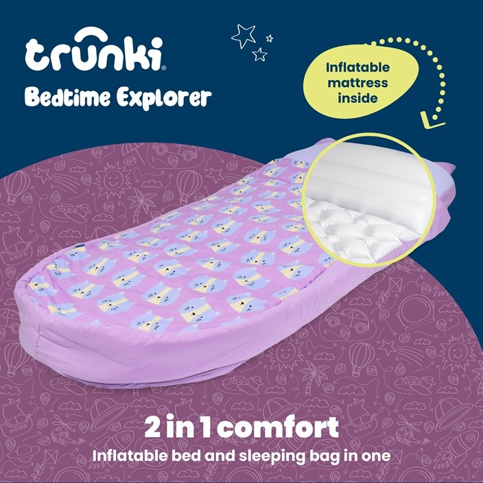 Uppblåsbar resemadrass med sovsäck - Trunki Bedtime Explorer Cassie Cat