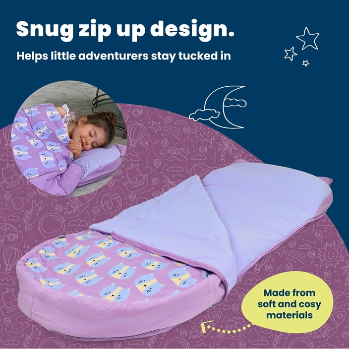 Uppblåsbar resemadrass med sovsäck - Trunki Bedtime Explorer Cassie Cat