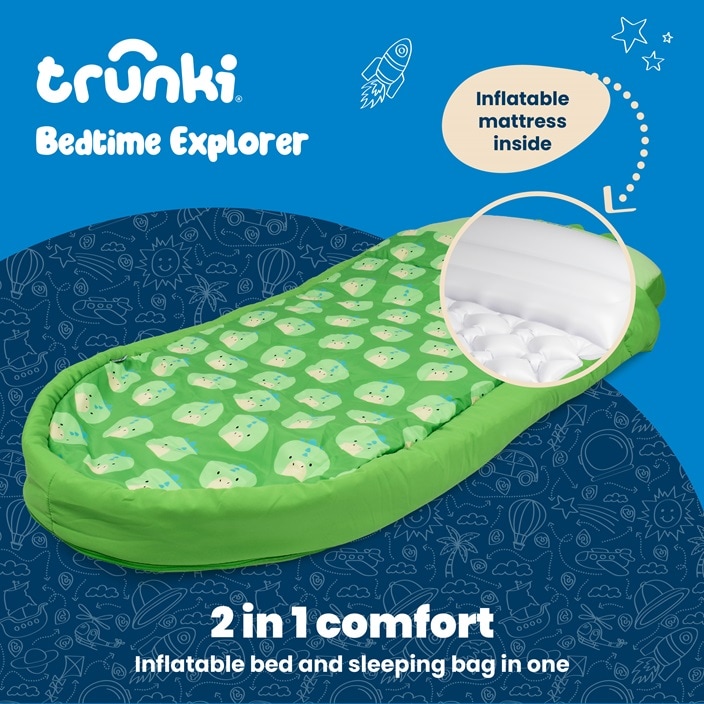 Uppblåsbar resemadrass med sovsäck - Trunki Bedtime Explorer Dudley Dino