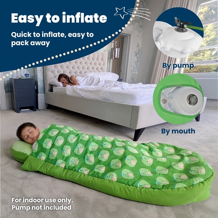 Uppblåsbar resemadrass med sovsäck - Trunki Bedtime Explorer Dudley Dino