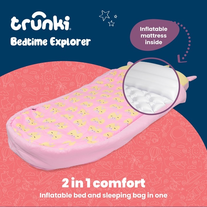 Uppblåsbar resemadrass med sovsäck - Trunki Bedtime Explorer Una Unicorn