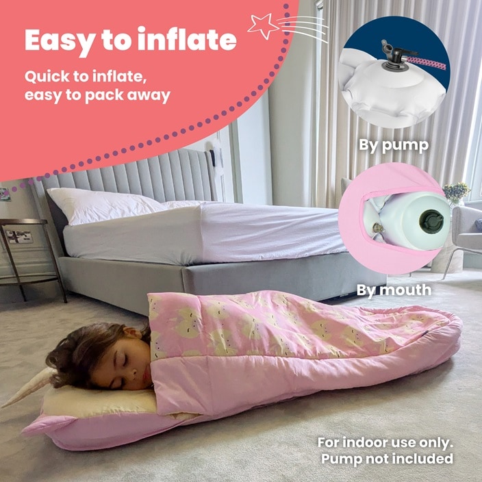 Uppblåsbar resemadrass med sovsäck - Trunki Bedtime Explorer Una Unicorn
