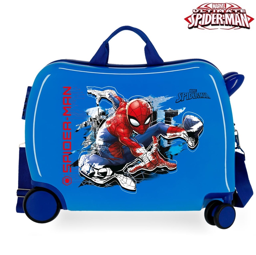 Resväska för barn att åka på Spiderman Geo Blue