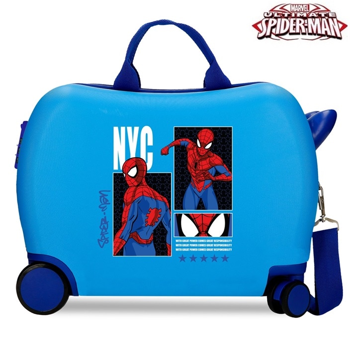 Ride-on resväska för barn att åka på Spiderman Great Power Blue