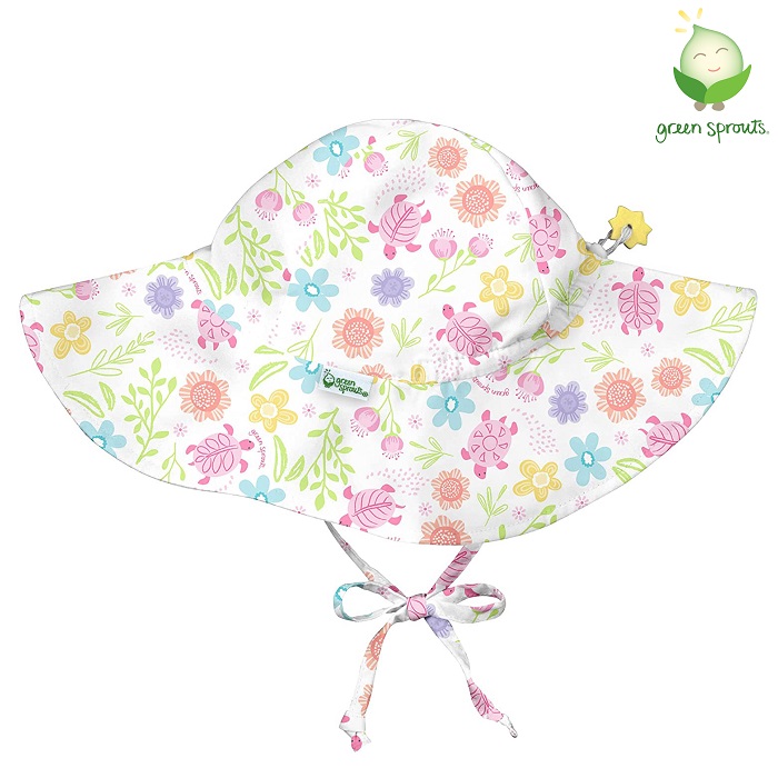 Solhatt för barn Green Sprouts White Turtle Floral