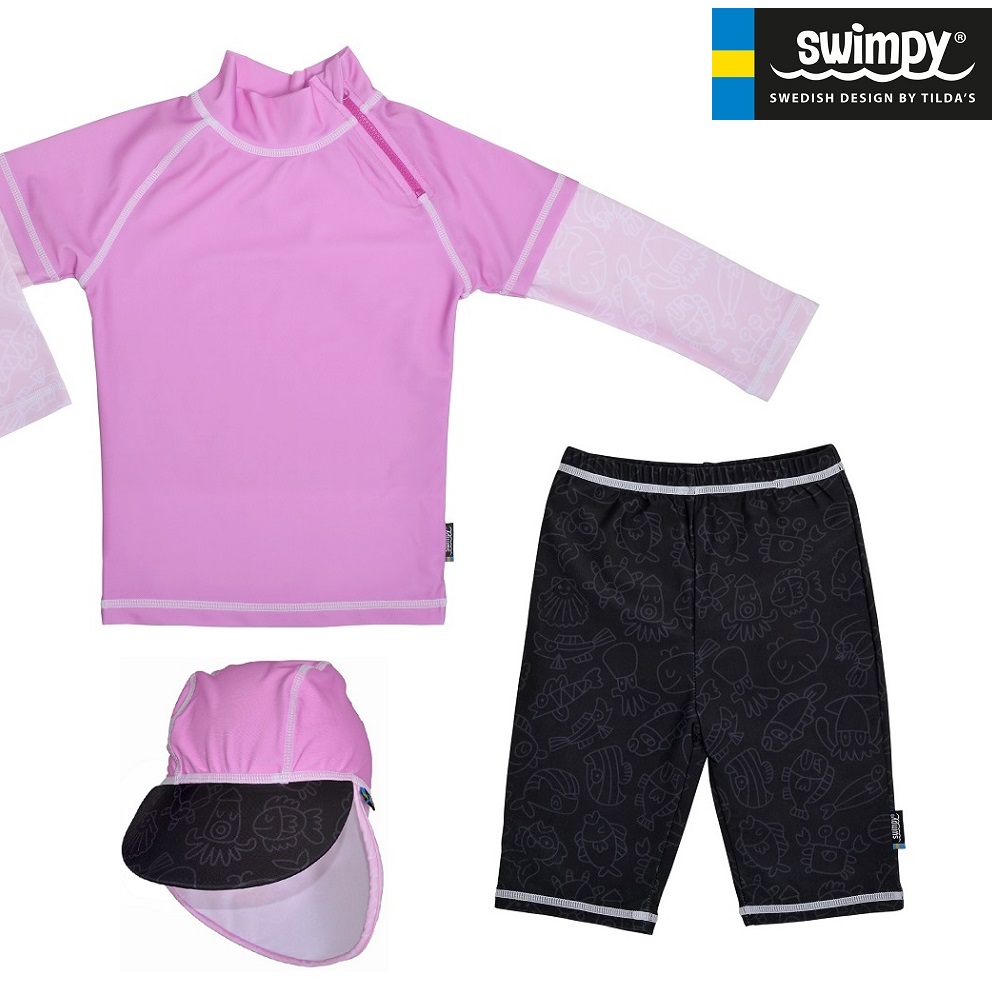 UV kläder barn Swimpy Pink Ocean Set med uv-tröja, uv-byxor och uv-hatt