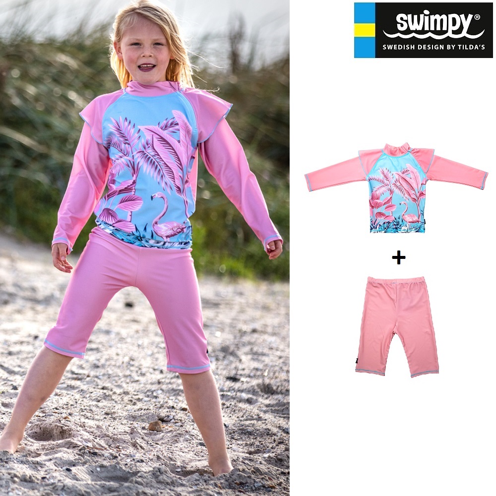 Swimpy UV tröja och badbyxor (set) - Flamingo